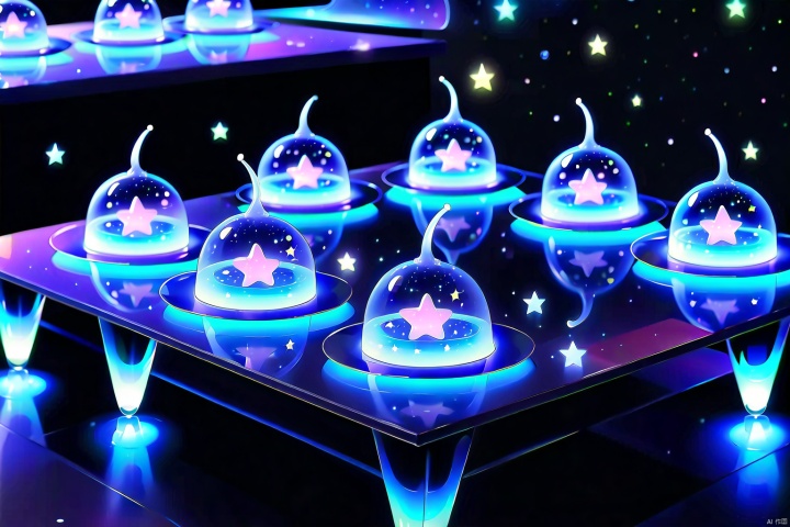 aliens,eating,stars inside (translucent cakes), dining-table,canteen