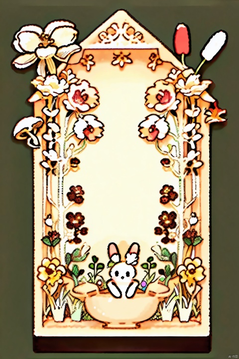  paper-cut style,plants,flowers,rabbit,colorful,fungus poisoning,cute,furry