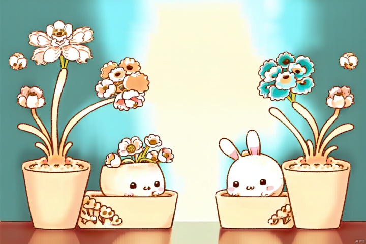 paper-cut style,plants,flowers likes (rabbit face cut),colorful,fungus poisoning,cute,furry