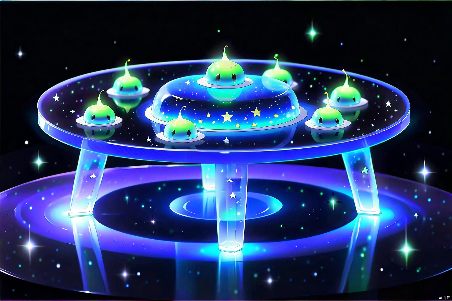 aliens,eating,stars inside (translucent cakes), dining-table,canteen