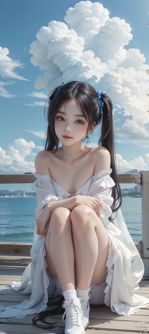  Lacrimal nevus,white 	Knee-high silk stocking,pussy legs,legs to viewer,full body,twintails,long hair,black hair,flat chest,on park,day,blue Sky,clouds,long legwears,camera,Seductive smile,Narrow shoulders,extremely detailed eyes and face, beautiful detailed eyes,very big eyes,Somebody is watching girl,