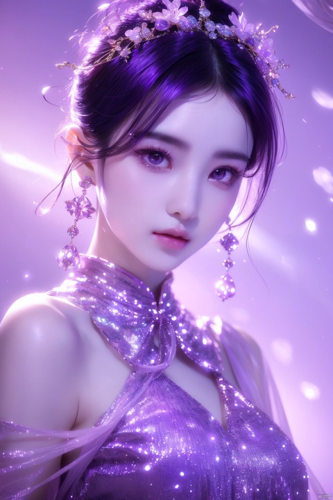  1 girl,(Purple light effect),hair ornament,jewelry,looking at viewer, (\meng ze\), wangyushan, dofas