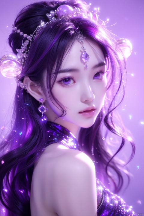  1 girl,(Purple light effect),hair ornament,jewelry,looking at viewer, (\meng ze\), wangyushan, dofas
