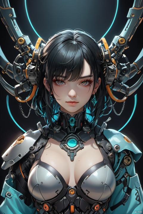 masterpiece,best quality,1mechanical girl,realistic anime style,ultra realistic details,shadows,8k,metal,intricate,ornaments detailed,cold colors,highly intricate details,realistic light,trending on cgsociety,facing camera,neon details,machanical limbs,
