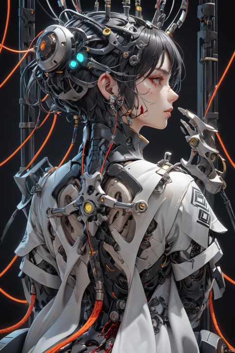  masterpiece,best quality,1mechanical girl,realistic anime style,ultra realistic details,shadows,octane render,8k,ultra sharp,metal,intricate,ornaments detailed,cold colors,egypician detail,highly intricate details,realistic light,trending on cgsociety,facing camera,neon details,machanical limbs,blood vessels connected to tubes,mechanical vertebra attaching to back,mechanical cervial attaching to neck,sitting,wires and cables connecting to head,