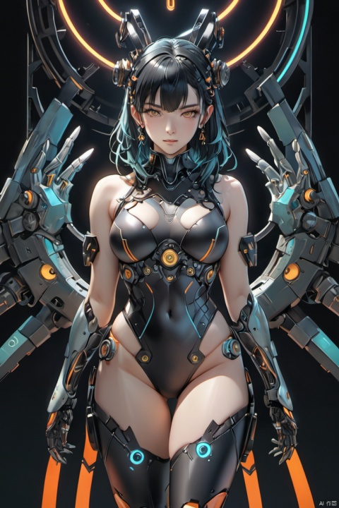masterpiece,best quality,1mechanical girl,realistic anime style,ultra realistic details,shadows,8k,metal,intricate,ornaments detailed,cold colors,highly intricate details,realistic light,trending on cgsociety,facing camera,neon details,machanical limbs, tqj-hd