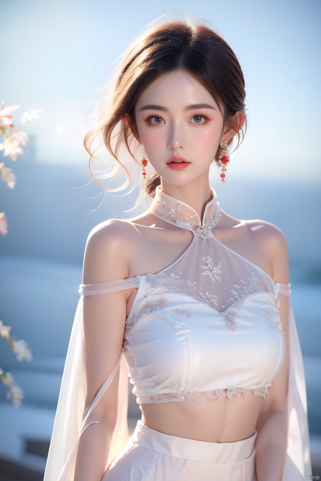  Masterpiece,Ultimate,A girl,silk,cocoon,spider web,Solo,Complex Details,Color Differences,Realistic,Moderate Breath,Off Shoulder,Eightfold Goddess,Hair Above One Eye,Earrings,Sharp Eyes,Perfect Fit,Choker,Dim Lights,cocoon,transparent,jiBeauty,yifu,wangyushan,upper_body,chinese_clothes,background_sky,no hair on eye,looking_at_viewer,facing_viewer,front-view,do not tilt,do not bias,no leap., 1girl