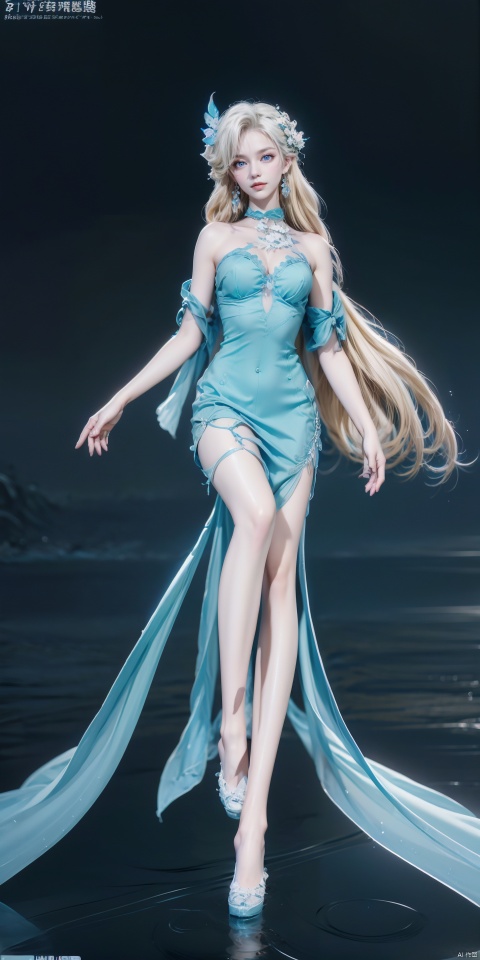  haiyue,1girl,dress,blue eyes,blonde hair,long hair,blue dress,hair ornament,bare legs,full body,solo, (raw photo:1.2),((photorealistic:1.4))best quality,masterpiece,illustration,an extremely delicate and beautiful,extremely detailed,CG,unity,8k wallpaper,Amazing,finely detail,masterpiece,best quality,official art,extremely detailed CG unity 8k wallpaper,absurdres,incredibly absurdres,huge filesize,ultra-detailed,highres,extremely detailed,beautiful detailed girl,cinematic lighting,1girl,pale skin,tall female,(perfect body shape),skinny body,Slender legs,