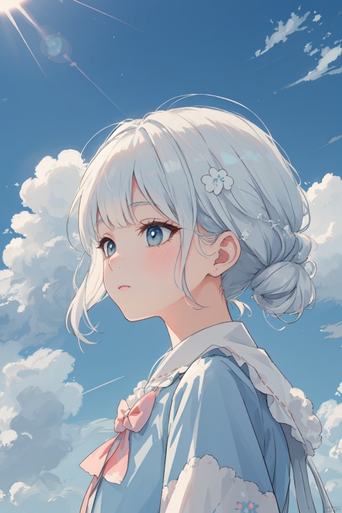  big white clouds moving in a light blue sky, very luminous, 8k, realistic, fluffy, soft,kawaiitech
