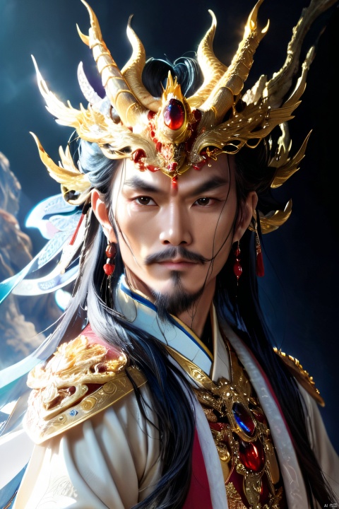  Eternal Dragon Emperor, the jewel on his crown is dazzling and dazzling, with delicate features, two bright and lively eyes, and a golden radiance emanating from his entire body,He holds the Seven Foot Heavenly Sword in his hand……