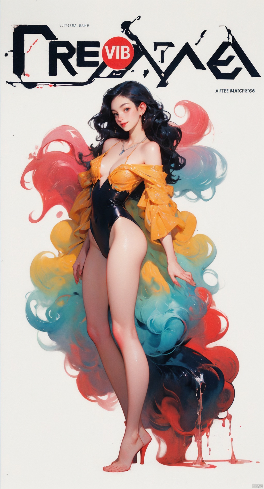  (full body:1.1),masterpiece,bestquality,8k,officialart,cinematic light,ultrahighres,movie perspective, advertising style, magazine cover
offcial art, colorful, Colorful background, splash of color A beautiful woman with delicate facial features, big breasts,full body,sexy pose,smile,
(wavy hair:1.1),drop earrings,necklace,shiny skin,look at view, ((ink)),(water color),