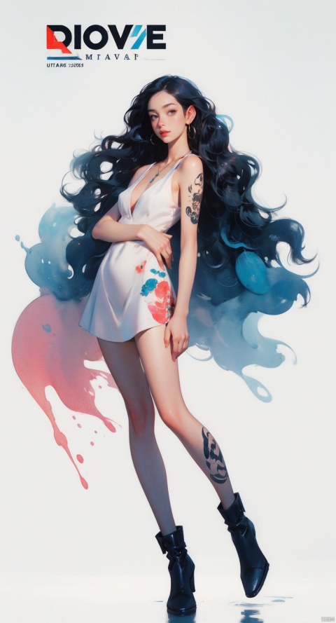  (full body:1.1),masterpiece,bestquality,8k,officialart,cinematic light,ultrahighres,movie perspective, advertising style, magazine cover,
offcial art, colorful, Colorful background, splash of color A beautiful woman with delicate facial features, big breasts,full body,
(wavy hair:1.1),drop earrings,necklace,shiny skin,look at view, ((ink)),(water color),girl