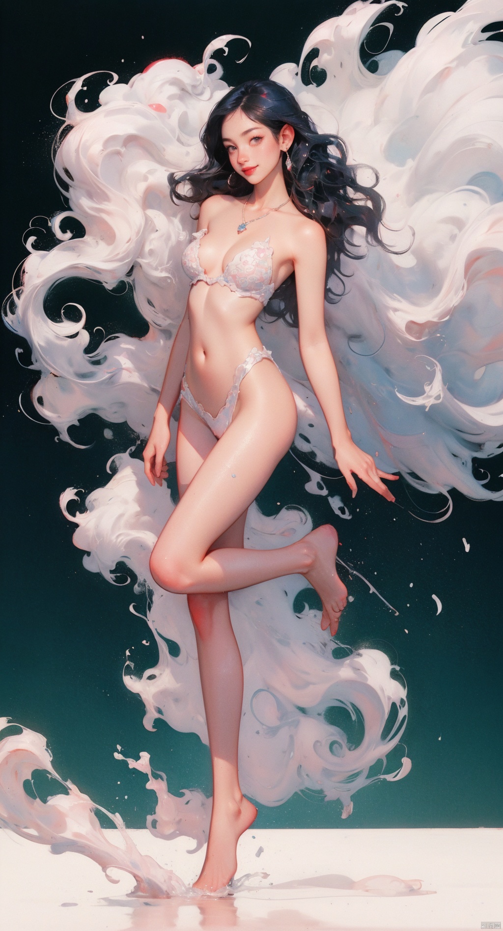  (full body:1.1),masterpiece,bestquality,8k,officialart,cinematic light,ultrahighres,movie perspective, advertising style, magazine cover
offcial art, colorful, Colorful background, splash of color A beautiful woman with delicate facial features, big breasts,full body,sexy pose,smile,
(wavy hair:1.1),drop earrings,necklace,shiny skin,look at view, ((ink)),(water color),