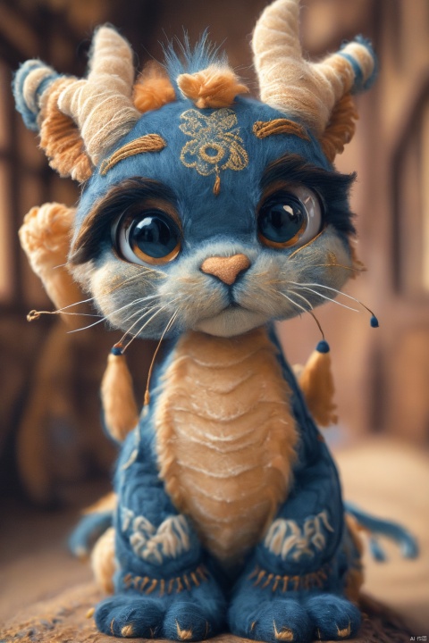  (best quality),(masterpiece),embroider,1cat,cute,focus on cat,horn,no humans,animal focus,solo,looking at viewer,realistic,brown eyes,cowboy shot,