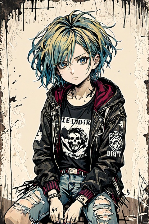  Grunge style of girl . Textured, distressed, vintage, edgy, punk rock vibe, dirty, noisy