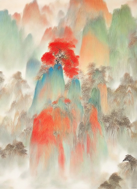 guofeng,illustration,masterpiece,traditional Chinese painting,colorful,scenery, uncleview,A fairy in the picture