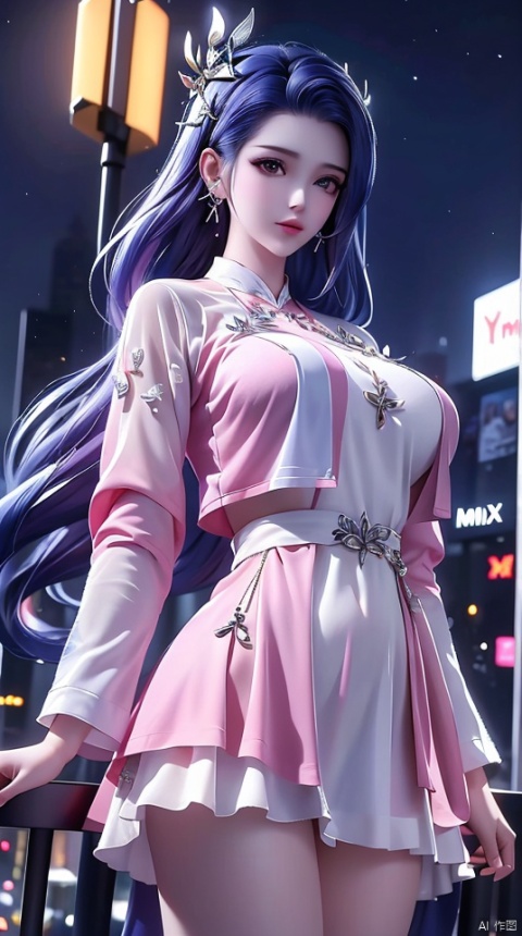  Ultra-high resolution, cinematic lighting,Woman wearing pink raincoat in Times Square,xxmix_girl,more detail XL, white long hair, yunxi