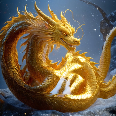  eastern_dragon,looking at viewer,highres,Golden yellow, 