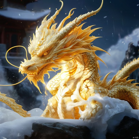  eastern_dragon,looking at viewer,highres,(Golden yellow:1.2),full_body,Roll up, ice