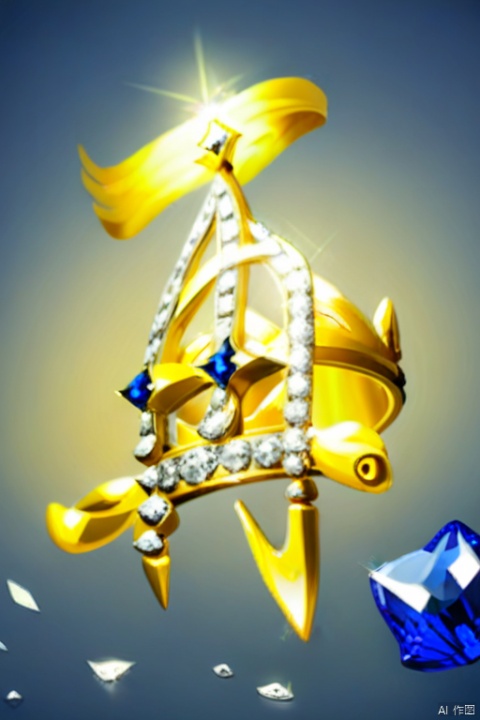Golden Crown, Sapphire, Diamond, Light Yellow Background