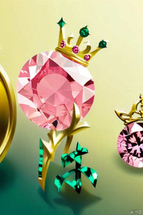 Golden Crown, Emerald, Pink Diamond, Light Yellow Background