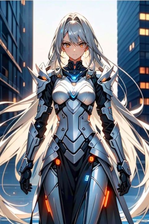  messy silver hair,orange eyes,slim,tall,long 
hair, Science Fiction Battle Armor,1 female








