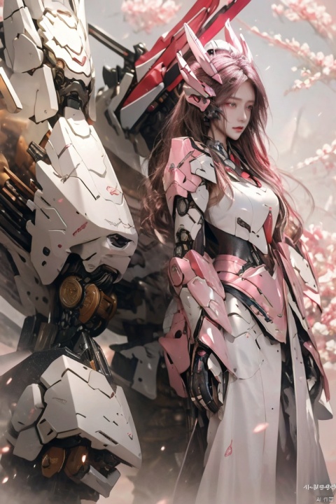  masterpiece, best quality, masterpiece,best quality,official art,extremely detailed CG unity 8k wallpaper,sun day,full body,1girls,soword,delicate skin,
 ((poakl)), hand101, Pink Mecha, Dragon ear