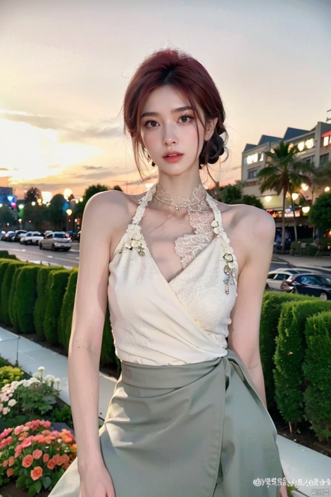 (Floral_wrap_top:1.4),(Midi_skirt:1.4),(Beaded_bracelets:1.3),(Garden_party_background:1.5)1girl,solo,pink hair,outdoors,streets,street,city,(Beach_background:1.3),(masterpiece, best quality, realistic,),(photorealistic:1.4),moyou,chinese woman,lip,brown eyes,(brighteninglight:1.2),(Increasequality:1.4),finelydetailedeyes,She has exquisite facial features and delicate skin,Rich and realistic skin texture,fine hands,the magnificent red evening dress was adorned with sparkling jewelry,(Romantic_lace_top:1.5),(Flowy_maxi_skirt:1.4),(Delicate_bracelet:1.3),(Garden_wedding_background:1.3),