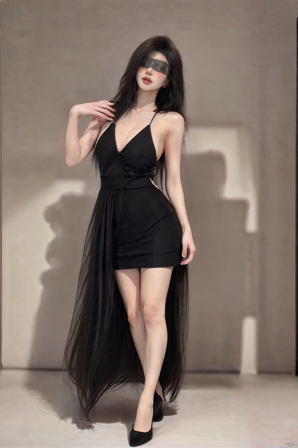  ((Best Quality)), ((Masterpiece)), (Very detailed:1.3), 3D, 1 girl,solo,(((full body))),J elegant asian woman in a black Mosaic dress,dance, Fairy, crystal, jewels,Crystal clear,eyeshadow,,dynamic pose,(the skirt sways with the wind:1.2),(skirt_hold:1.2),,high heels,Charming eyes,sideways_glance,exquisite facial features,slim legs,graceful yet melancholic posture,full shot,dutch angle,from_side,medium_shot,soft lighting,dramatic,perfect lighting,simple_background,(masterpiece, realistic, best quality, highly detailed, Ultra High Resolution, Photo Art, profession,cinematic_angle),plns,sw,1girl, dress,nature,colorful, HDR (high dynamic range), ray tracing, nvidia RTX, super resolution, Unreal 5, subsurface scattering, PBR texture, post-processing, anisotropic filtering, depth of field, Maximum sharpness and sharpness, multi-layered textures, albedo and highlight maps, surface shading, accurate simulation of light-material interactions, perfect ratios, octane rendering, duotone lighting, low ISO, white balance, rule of thirds, wide aperture, 8K RAW, efficient sub-pixels, subpixel convolution, luminous particles, dynamic pose, blindfold, 
