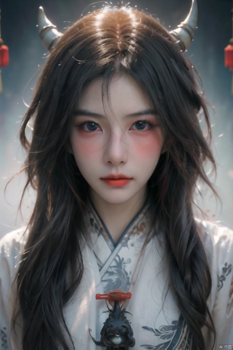  1girl,asian,smile,dressed,realistic,camera,(minimalism:1.3),(chinese shanhaijing),(a monster myth :1.5),mmortal beast from mythology,Chinese classical patterns,Taoism of chinese,themes such as the power of the subconscious mind,dreams,death,eroticism,Freudian symbolism,and the intersection between human and animal are often explored in surrealist photo,8k,digital art,macro photo,quantum dots,sharp focus,dark shot,cinematic,style by H.R. Giger,fear,a tense expression,,