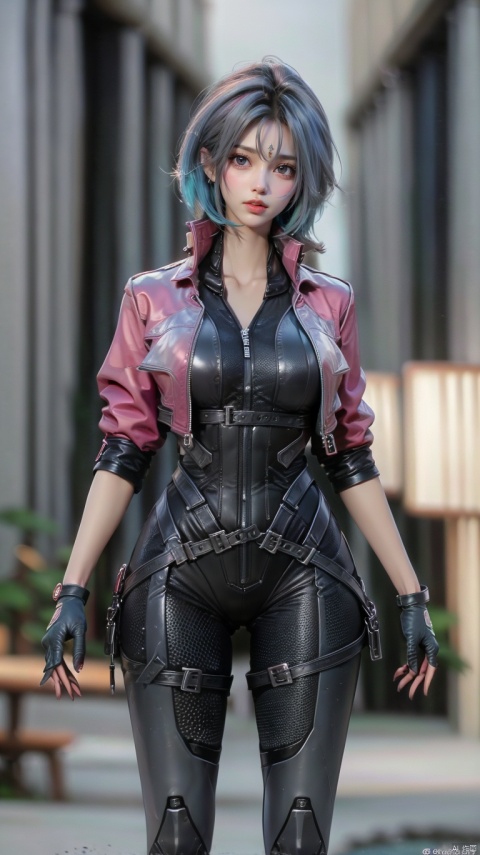  Jing,1girl,solo,blue hair,multicolored hair,gloves,looking at viewer,jacket,bodysuit,short hair,cropped jacket,science fiction,bodysuit,thigh strap,d.va \(overwatch\),boots,thigh strap,city,scenery,sky,science fiction,building,cloudy sky,night,cityscape,outdoors,(blur background:1.3),(raw photo:1.2),((photorealistic:1.4))best quality,masterpiece,illustration,an extremely delicate and beautiful,extremely detailed,CG,unity,8k wallpaper,Amazing,finely detail,masterpiece,best quality,official art,extremely detailed CG unity 8k wallpaper,absurdres,incredibly absurdres,huge filesize,ultra-detailed,highres,extremely detailed,beautiful detailed girl,cinematic lighting,1girl,pale skin,tall female,(perfect body shape),skinny body,Slender legs,