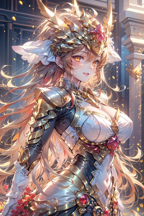  Original,extremely detailed wallpaper,highly detailed,(best lighting),(super-complex details),4K unified,(super-detailed CG:1.2),(8K:1.2)
a girl ,(glowing golden eyes), (red long hair:1.3), (golden armor), cleavage
Dignified,smile,noble, dark night, medium distance, medium distance shooting,NSFW,流光, gold armor