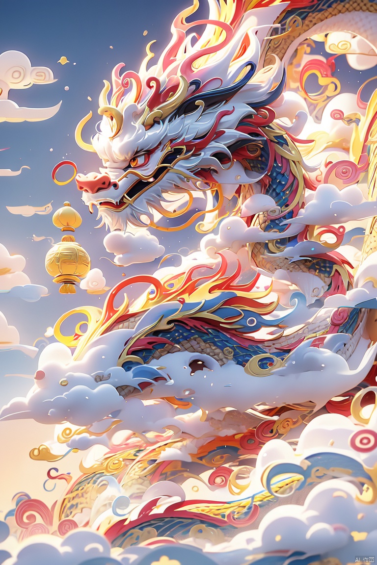  Chinese dragon, golden scales, clouds, beard, mystery, (\long wang ga mal)