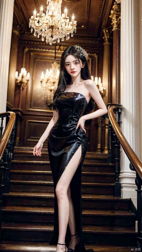 Sensual Heiress,Sensual Heiress in a luxurious dress,posing elegantly in a mansion with opulent decor,A luxurious mansion with grand staircases,chandeliers,and expensive artwork,An elegant and sophisticated atmosphere,exuding wealth and class,Professional camera work capturing the heiress's grace and poise with expert composition.DSLR,jujingyi