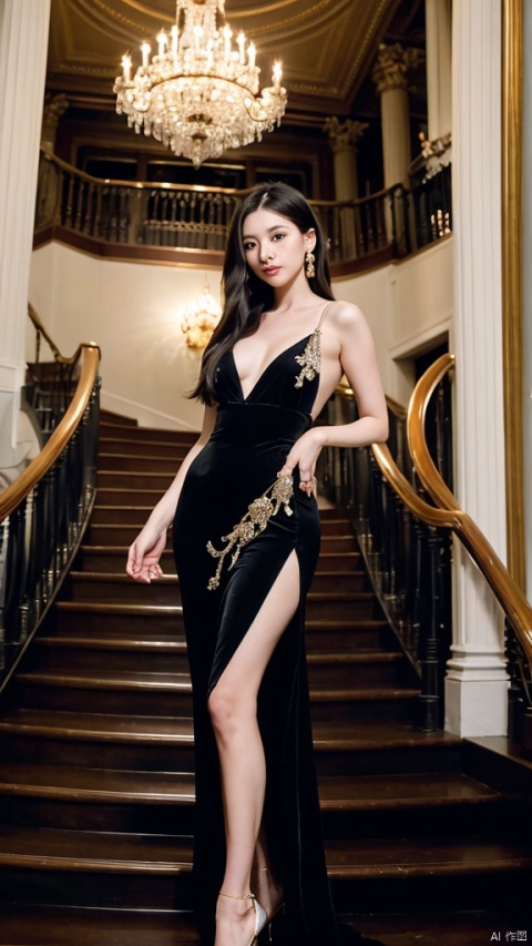  Sensual Heiress,Sensual Heiress in a luxurious dress,posing elegantly in a mansion with opulent decor,A luxurious mansion with grand staircases,chandeliers,and expensive artwork,An elegant and sophisticated atmosphere,exuding wealth and class,Professional camera work capturing the heiress's grace and poise with expert composition.DSLR,jujingyi