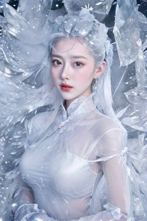 Masterpiece,high quality,best quality,official art,beauty and aesthetics,1girl,solo,Ice wraps around the girl (lingering,white chinese clothes,space,frost nova,ice ring,a bit like circular magic,extremely detailed 8K wallpaper,an extremely delicate and beautiful,intricate detail,exquisite eyes,ice bound,ice cake,ice cracks,Ice wraps around the girl (lingering