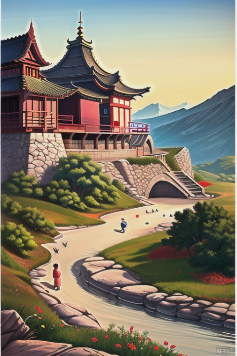  , chinese meticulous ink,illustration,landscape