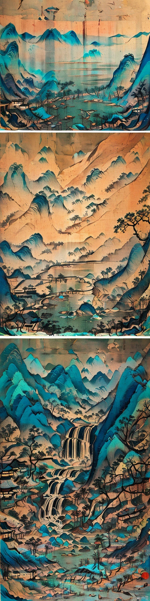  Traditional Chinese landscape painting, Chinese freehand brushwork, Qing Dynasty landscape painter Gong Xian style, mountains, trees,waterfalls,waterflow,inkaccumulationmethod,heavy,vast国画, chinese paiting