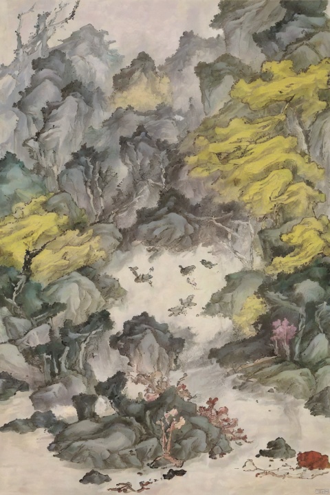  Traditional Chinese landscape painting, Chinese freehand brushwork, Qing Dynasty landscape painter Gong Xian style, mountains, trees, waterfalls,waterflow,inkaccumulationmethod,heavy,vast国画, chinesepaiting,Chinesepaiting,国风, chinese paiting