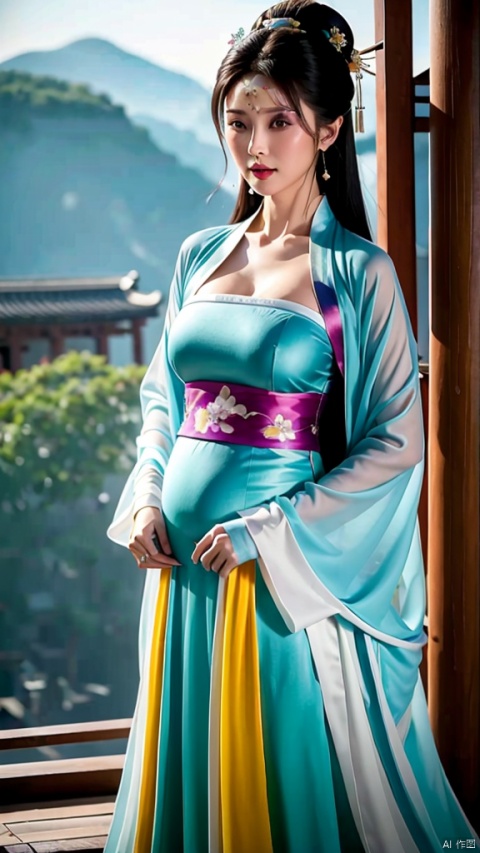 8k,RAWphoto,bestquality,masterpiece,realistic,photo-realistic,Bestquality,masterpiece,realistic,4k,Agirl,36yearsold,silveryChinesestyledress,Hanfu,LittleSmile,standing,cameltoe,pregnant,Girl,E_cup,blackhair,longlegs,eyecontact,hairtucking,cleavage,lookingup,onsen,takeoffclothes,敞开外衣