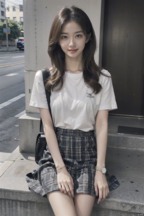  masterpiece,bestquality,realistic,8k,officialart,ultrahighres,2girls,teenager,kawaii,skinny,beautifly face,seductive smile,short sleeves,jk_style,jk_skirt,jk_shirt,(striped),jk_bow,outdoors,,slim legs,white pantyhose,brown shoes,perfect waist to hip ratio,fashionable accessories,,,multiple girls,skirt,2girls,black hair,school uniform,bag,looking at viewer,brown eyes,cosplay,hair ornament,smile,plaid skirt,long hair,jewelry,realistic,lips,bracelet,shirt,backpack,brown hair,real world location,solo focus,loafers,sitting, ((poakl))