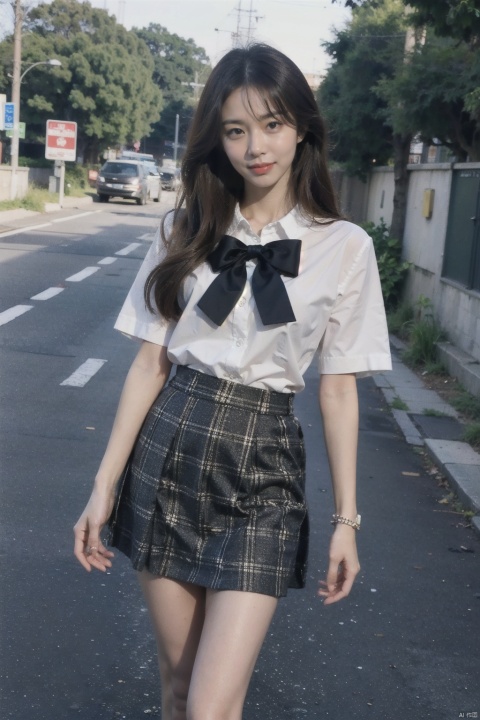  masterpiece,bestquality,realistic,8k,officialart,ultrahighres,1girls,teenager,kawaii,skinny,beautifly face,seductive smile,jk_style,jk_skirt,jk_shirt,(striped),jk_bow,outdoors,slim legs,white pantyhose,brown shoes,perfect waist to hip ratio,fashionable accessories,multiple girls,skirt,1girls,black hair,school uniform,looking at viewer,brown eyes,cosplay,hair ornament,smile,plaid skirt,long hair,jewelry,realistic,lips,bracelet,shirt,brown hair,real world location,solo focus,loafers,((poakl))