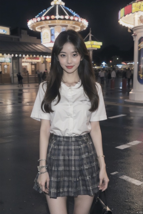  masterpiece,bestquality,realistic,8k,officialart,ultrahighres,2girls,teenager,kawaii,skinny,beautifly face,seductive smile,short sleeves,jk_style,jk_skirt,jk_shirt,(striped),jk_bow,outdoors,,slim legs,white pantyhose,brown shoes,perfect waist to hip ratio,fashionable accessories,,,multiple girls,skirt,2girls,black hair,school uniform,bag,looking at viewer,brown eyes,cosplay,hair ornament,smile,plaid skirt,long hair,jewelry,realistic,lips,bracelet,shirt,backpack,brown hair,real world location,solo focus,carousel,disneyland,