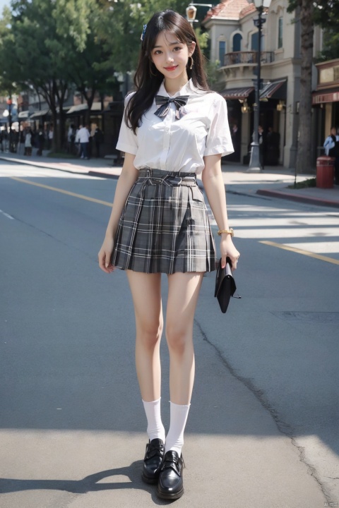  masterpiece,bestquality,realistic,8k,officialart,ultrahighres,1girls,teenager,kawaii,skinny,beautifly face,seductive smile,jk_style,jk_skirt,jk_shirt,(striped),jk_bow,outdoors,slim legs,white socks,loafers,brown shoes,perfect waist to hip ratio,fashionable accessories,skirt,black hair,school uniform,looking at viewer,brown eyes,cosplay,hair ornament,smile,plaid skirt,long hair,jewelry,realistic,lips,bracelet,shirt,brown hair,real world location,solo focus,carousel,disneyland,