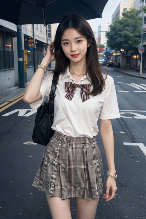  masterpiece,bestquality,realistic,8k,officialart,ultrahighres,2girls,teenager,kawaii,skinny,beautifly face,seductive smile,short sleeves,jk_style,jk_skirt,jk_shirt,(striped),jk_bow,outdoors,,slim legs,white pantyhose,brown shoes,perfect waist to hip ratio,fashionable accessories,,,multiple girls,skirt,black hair,school uniform,looking at viewer,brown eyes,cosplay,hair ornament,smile,plaid skirt,long hair,watch,realistic,lips,bracelet,shirt,backpack,brown hair,real world location,solo focus,full_body