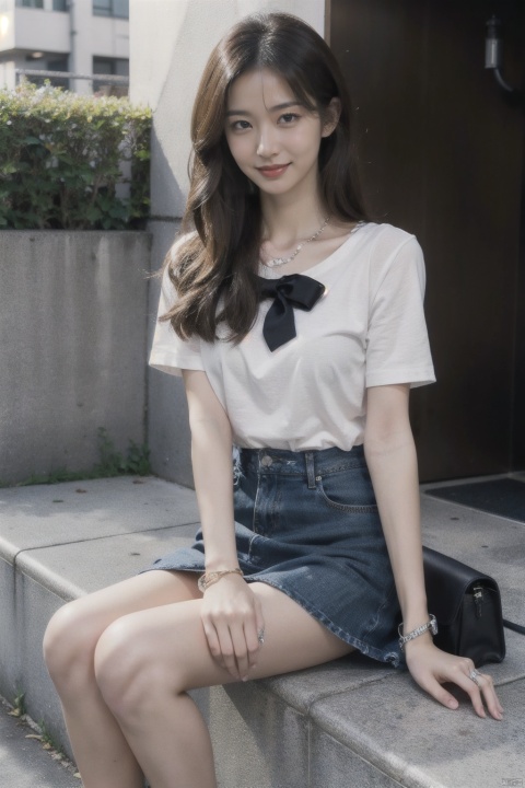  masterpiece,bestquality,realistic,8k,officialart,ultrahighres,2girls,teenager,kawaii,skinny,beautifly face,seductive smile,short sleeves,jk_style,jk_skirt,jk_shirt,(striped),jk_bow,outdoors,,slim legs,white pantyhose,brown shoes,perfect waist to hip ratio,fashionable accessories,,,multiple girls,skirt,2girls,black hair,school uniform,bag,looking at viewer,brown eyes,cosplay,hair ornament,smile,plaid skirt,long hair,jewelry,realistic,lips,bracelet,shirt,backpack,brown hair,real world location,solo focus,loafers,sitting, ((poakl))