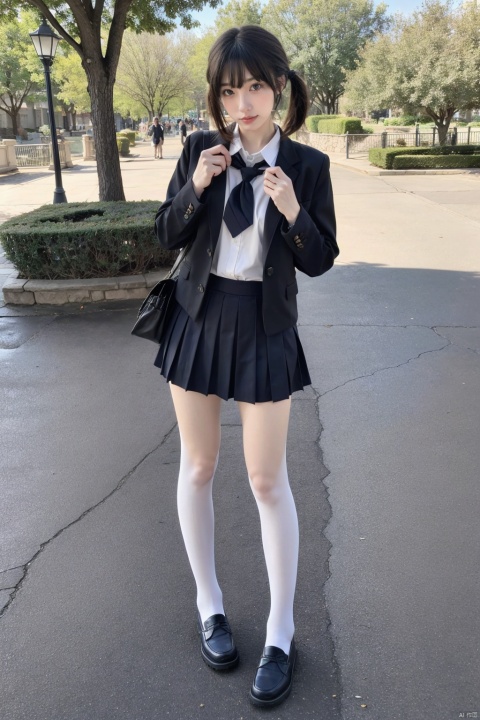  masterpiece,bestquality,realistic,8k,officialart,ultrahighres
,kawaii,cute,school uniforms,1girl,short hair,cowboy shot, white Thigh-high socks,jk,white socks,loafers ,black_footwear,serafuku,outdoors,disneyland,standing,upper body,cowboy shot,brown jacket,plaid skirt,pleated skirt,black loafers,slim legs,perfect body,shapely body,slender,half body