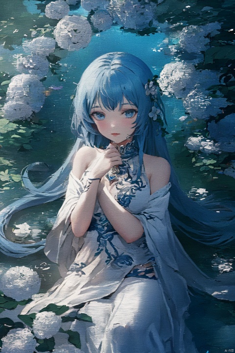  goddesss,gentle,Surrounded by flowers, 1girl, yunxi,, yunxi,1girl, sexy, blue hair,blue eyes