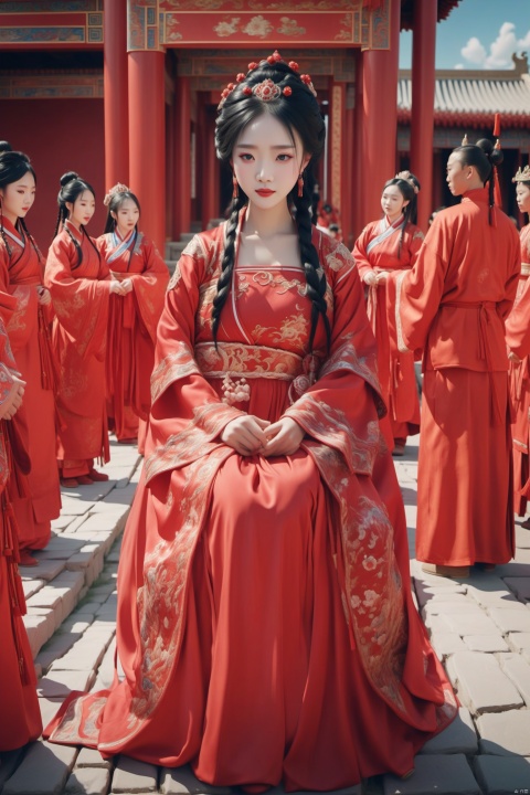  The Xiongnu princess wore a red Hanfu and married off to the Central Plains imperial court,red hanfu,Central Asian race,UHD,masterpiece,photorealistic,Chinese Palace,wedding,4k,