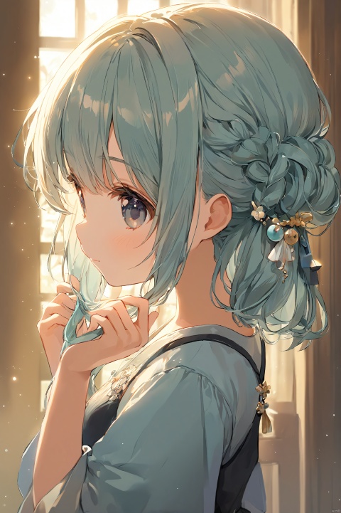 1girl,loli,cute,adjusting hair,masterpiece,best quality,very aesthetic,extremely detailed
